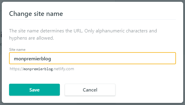 Choisissez un nom disponible Netlify