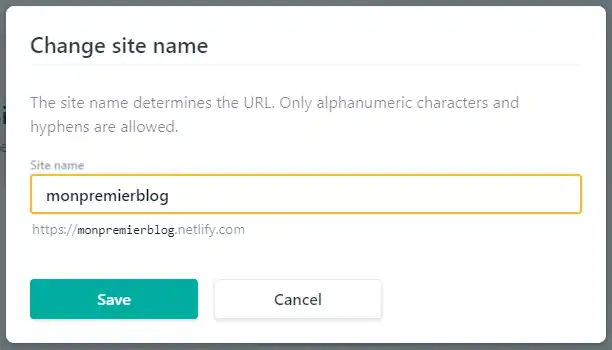 Choisissez un nom disponible Netlify